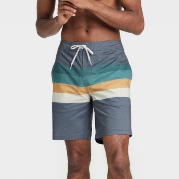 New! Goodfellow & Co. Men's Sz 33 IndigoVector Striped Boardshorts Swim Trunks - Picture 1 of 14